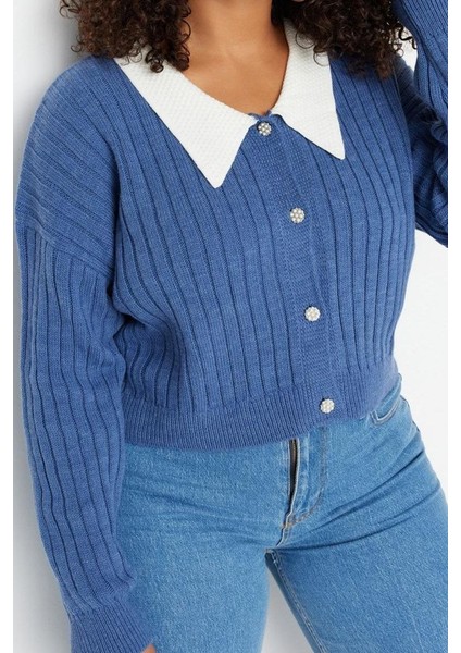 Büyük Beden Kadın Modern Tarz Rahat Uzun Gömlek Yaka Düz Kol Triko Hırka