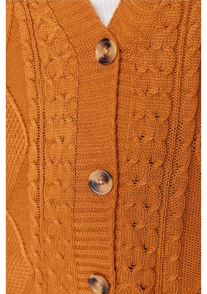 Büyük Beden Kadın Modern Tarz Rahat Uzun V Yaka Saç Örgü Kol Regular Triko Hırka modelleri