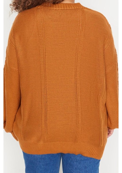 Büyük Beden Kadın Modern Tarz Rahat Uzun V Yaka Saç Örgü Kol Regular Triko Hırka fırsatları