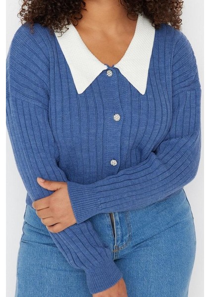 Büyük Beden Kadın Modern Tarz Rahat Uzun Gömlek Yaka Düz Kol Triko Hırka fiyatları