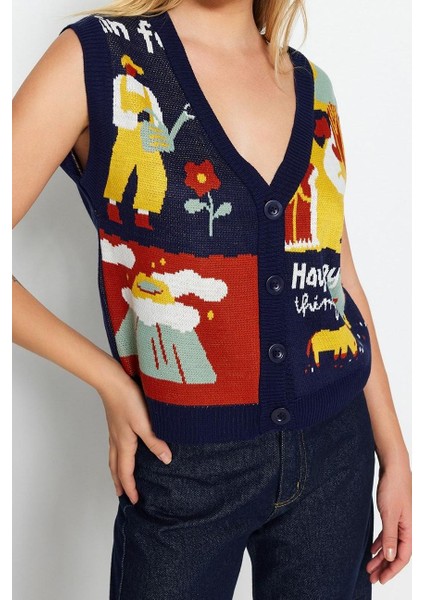 Kadın Modern Tarz Regular V Yaka Regular Triko Yelek