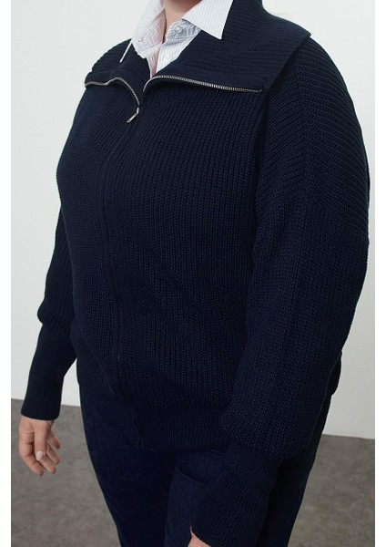 Büyük Beden Kadın Modern Tarz Rahat Uzun Devrik Yaka Düz Kol Regular Triko Hırka modelleri