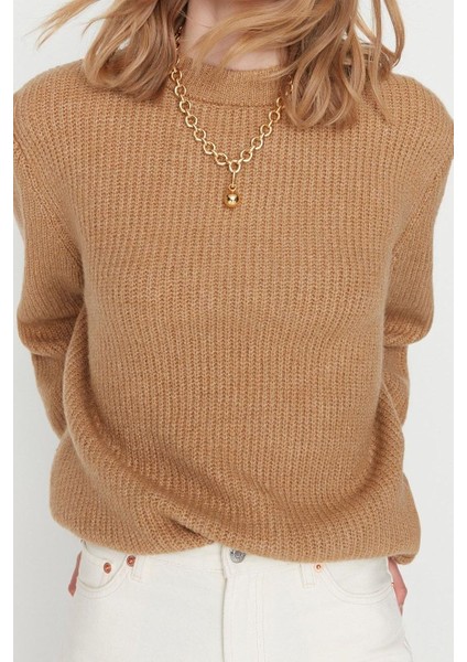 Kadın Modern Tarz Rahat Uzun Bisiklet Yaka Dokulu Kol Regular Triko Kazak modelleri