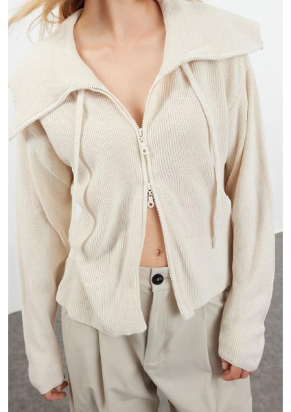 Kadın Modern Tarz Oversize Dik Yaka Triko Hırka