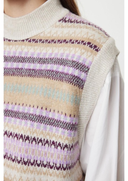 Kadın Modern Tarz Rahat Uzun Bisiklet Yaka Geometrik Kol Regular Triko Süveter fiyatları