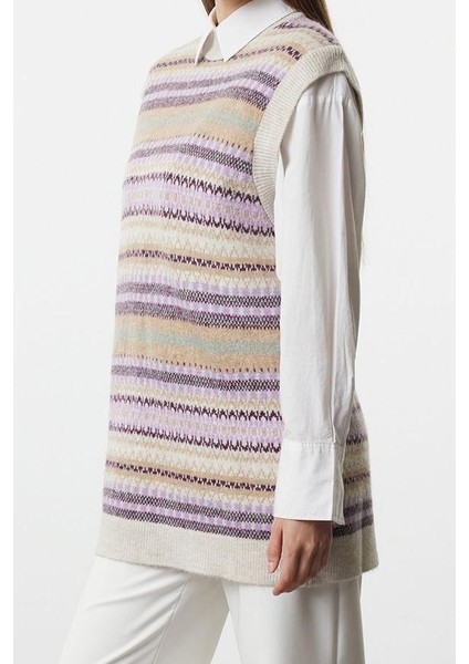 Kadın Modern Tarz Rahat Uzun Bisiklet Yaka Geometrik Kol Regular Triko Süveter modelleri