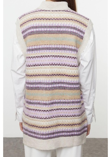 Kadın Modern Tarz Rahat Uzun Bisiklet Yaka Geometrik Kol Regular Triko Süveter fırsatları