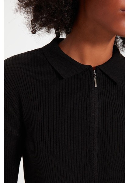 Kadın Modern Tarz Slim Polo Yaka Crop Triko Hırka fırsatları