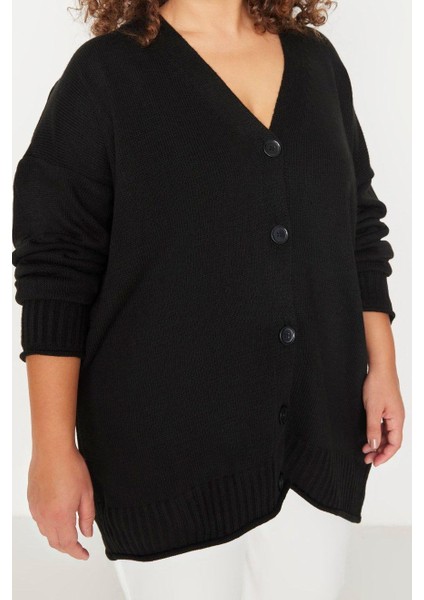 Büyük Beden Kadın Modern Tarz Rahat Uzun V Yaka Düz Kol Uzun Triko Hırka