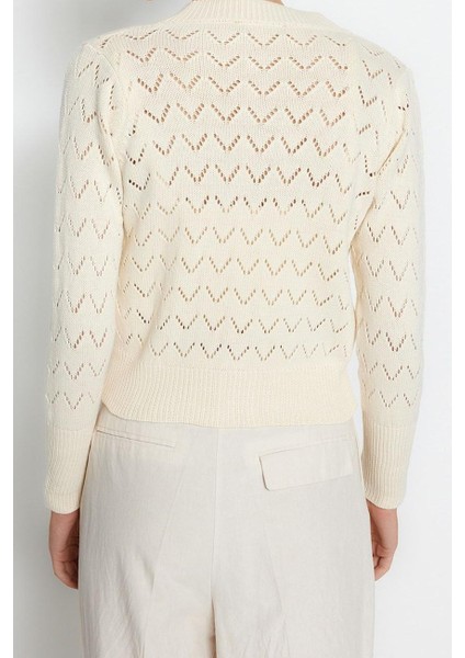 Kadın Modern Tarz Rahat Uzun Bisiklet Yaka Ajurlu Kol Düğme Detaylı Delikli Bluz Hırka Takım indirimleri