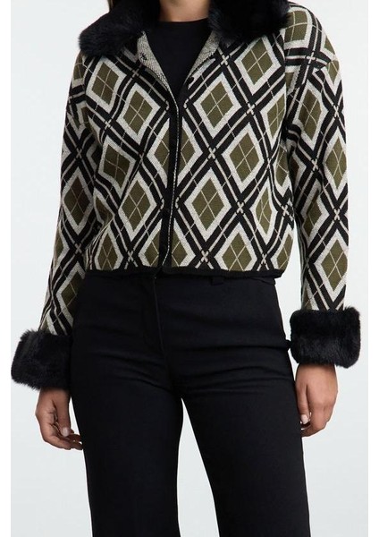 Kadın Modern Tarz Polo Yaka Triko Hırka