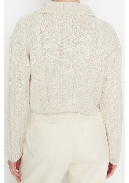 Kadın Modern Tarz Polo Yaka Crop Triko Hırka fırsatları