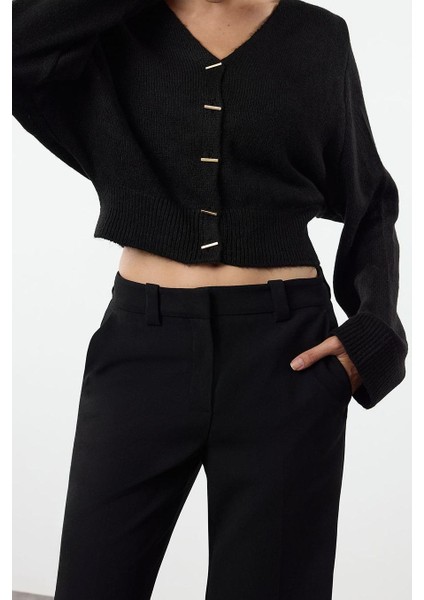 Kadın Modern Tarz Slim V Yaka Crop Triko Hırka