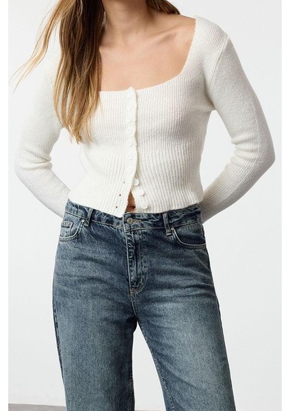 Kadın Modern Tarz Kare Yaka Crop Triko Hırka modelleri