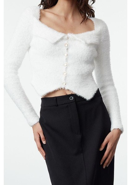 Kadın Modern Tarz Slim Havuz Yaka Crop Triko Hırka modelleri