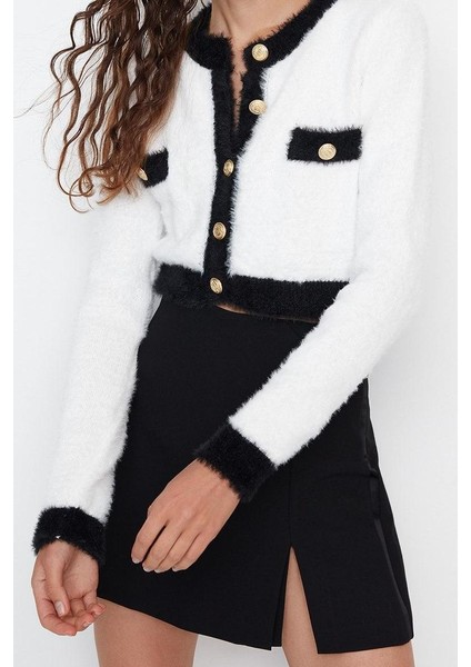 Kadın Modern Tarz Slim Bisiklet Yaka Crop Triko Hırka