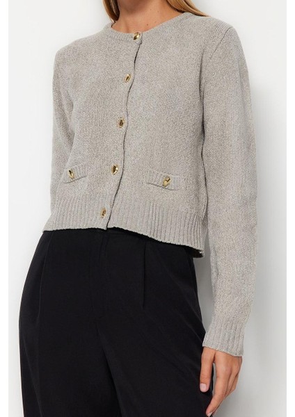 Kadın Modern Tarz Regular Bisiklet Yaka Crop Triko Hırka modelleri