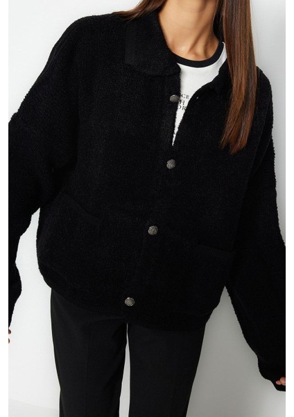 Kadın Modern Tarz Oversize Polo Yaka Triko Hırka