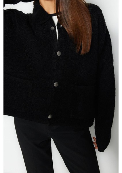 Kadın Modern Tarz Oversize Polo Yaka Triko Hırka