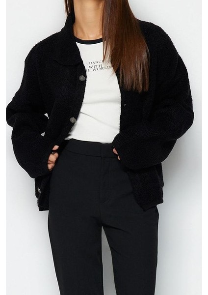 Kadın Modern Tarz Oversize Polo Yaka Triko Hırka