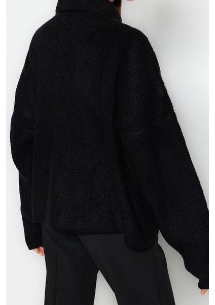 Kadın Modern Tarz Oversize Polo Yaka Triko Hırka
