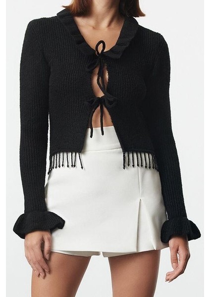 Kadın Modern Tarz Polo Yaka Crop Triko Hırka modelleri