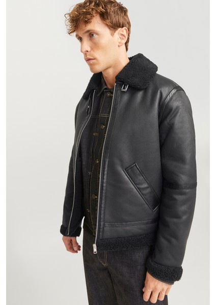 Jack & Jones Jorcole Aviator Jacket Erkek Kürklü Deri Ceket