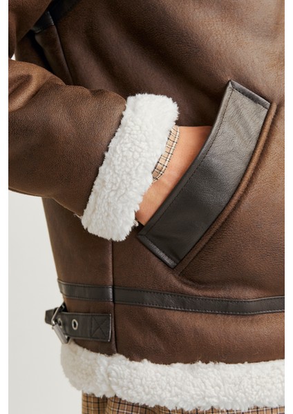 Jorcole Aviator Jacket Erkek Kürklü Deri Ceket fırsatları
