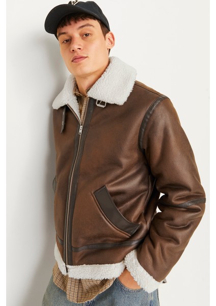 Jack & Jones Jorcole Aviator Jacket Erkek Kürklü Deri Ceket