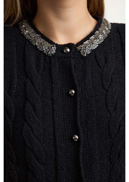 Kadın Modern Tarz Slim Bisiklet Yaka Crop Triko Hırka fiyatları