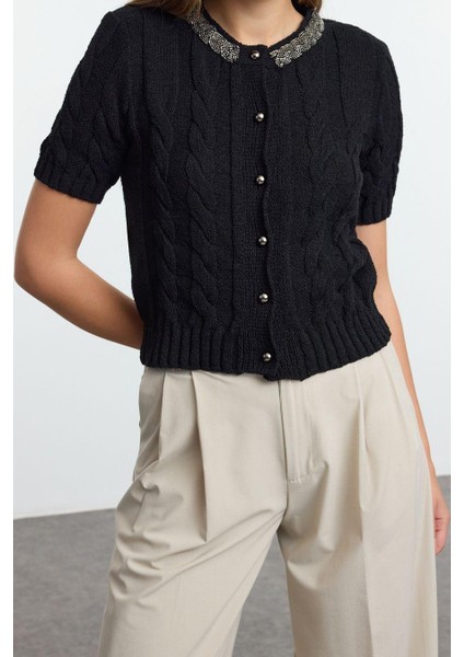 Kadın Modern Tarz Slim Bisiklet Yaka Crop Triko Hırka modelleri