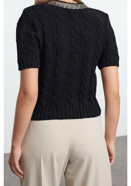 Kadın Modern Tarz Slim Bisiklet Yaka Crop Triko Hırka fırsatları