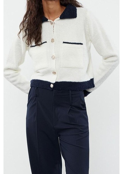 Kadın Modern Tarz Oversize Polo Yaka Triko Hırka