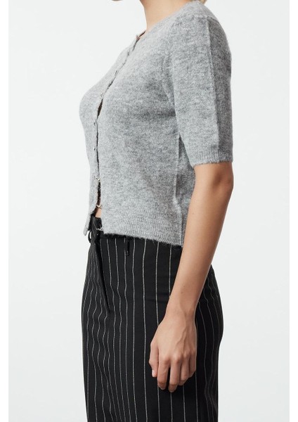 Kadın Modern Tarz Bisiklet Yaka Crop Triko Hırka modelleri