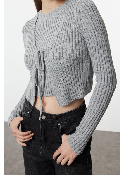 Kadın Modern Tarz Slim V Yaka Crop Triko Hırka