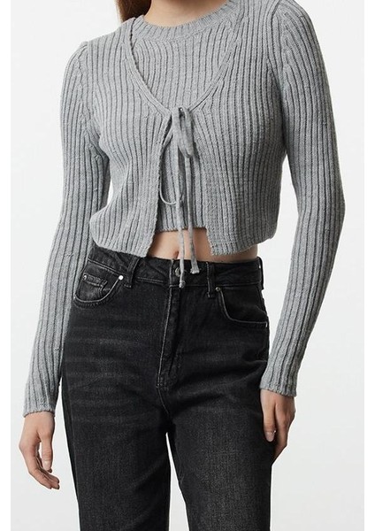 Kadın Modern Tarz Slim V Yaka Crop Triko Hırka modelleri