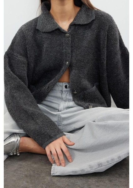 Kadın Modern Tarz Oversize Polo Yaka Regular Triko Hırka modelleri