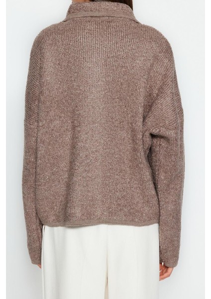 Kadın Modern Tarz Oversize Polo Yaka Regular Triko Hırka fırsatları