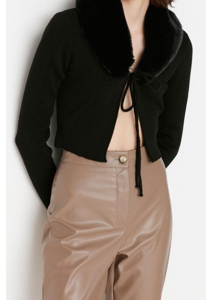 Kadın Modern Tarz Slim V Yaka Crop Triko Hırka