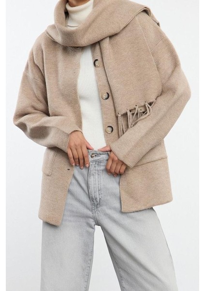 Kadın Modern Tarz Oversize Bisiklet Yaka Triko Hırka