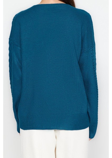 Kadın Modern Tarz Oversize V Yaka Midi Triko Hırka