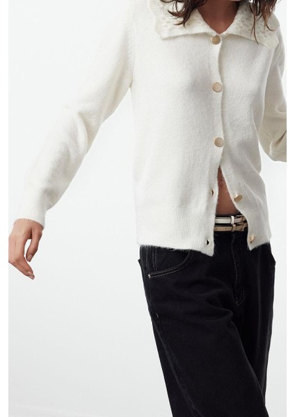 Kadın Modern Tarz Devrik Yaka Triko Hırka