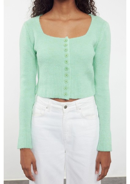 Kadın Modern Tarz Kare Yaka Crop Triko Hırka fiyatları