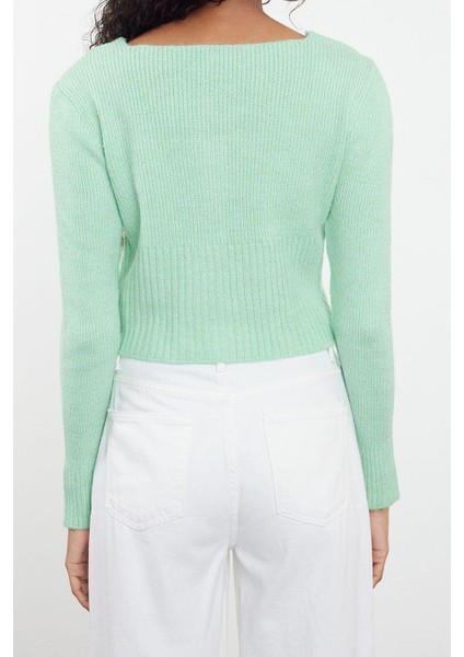 Kadın Modern Tarz Kare Yaka Crop Triko Hırka fırsatları