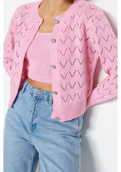 Kadın Modern Tarz Bisiklet Yaka Düğmeli Delikli Bluz-Hırka Takım