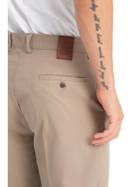 Erkek Bej Cepli Casual Chino Regular Kesim Likralı Kanvas Pantolon