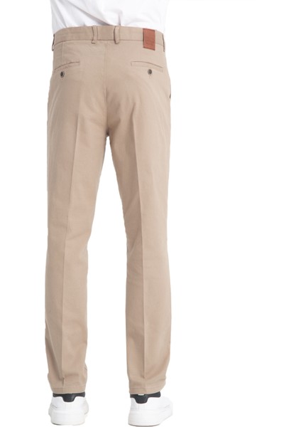 Erkek Bej Cepli Casual Chino Regular Kesim Likralı Kanvas Pantolon
