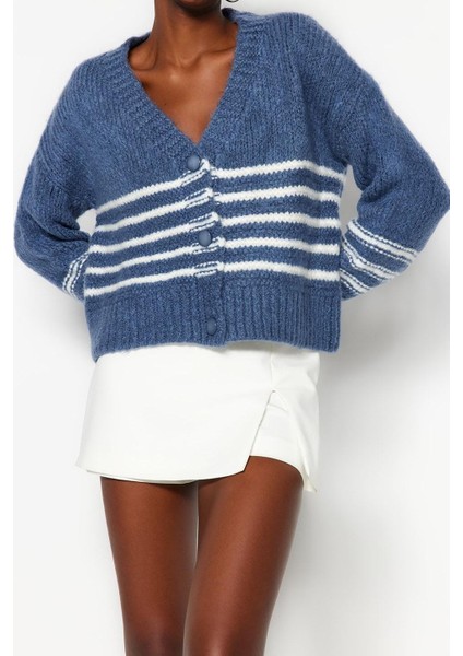 Kadın Modern Tarz Rahat Uzun V Yaka Çizgili Kol Triko Hırka modelleri