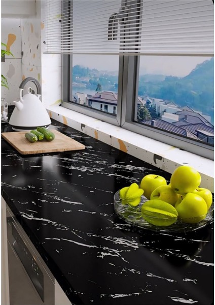 Siyah Mermer Desenli Alüminyum Plastik Duvar Sticker