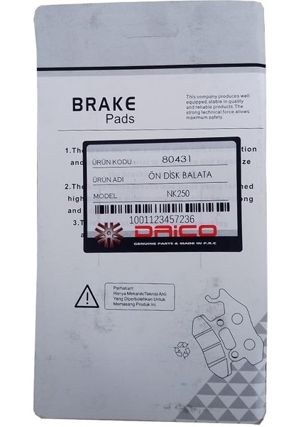 Ön Disk Balata Nk 250 Woxx